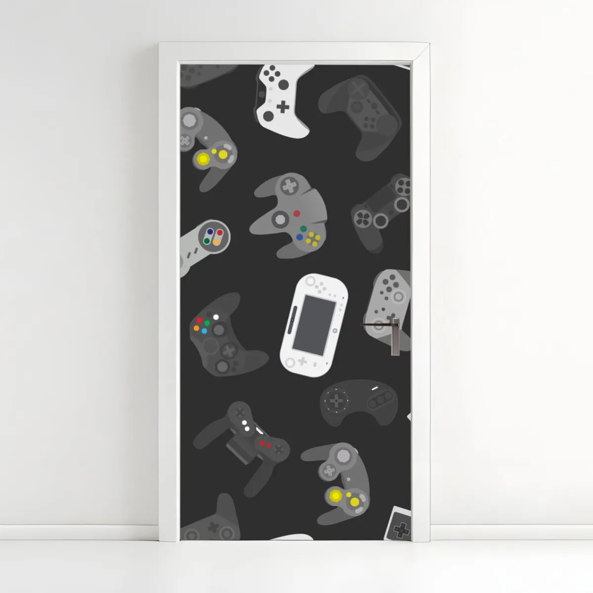 Naklejka na drzwi wzór retro kontrolerów do gier – Wallissimo® Naklejka na drzwi wzór retro kontrolerów do gier – Wallissimo®