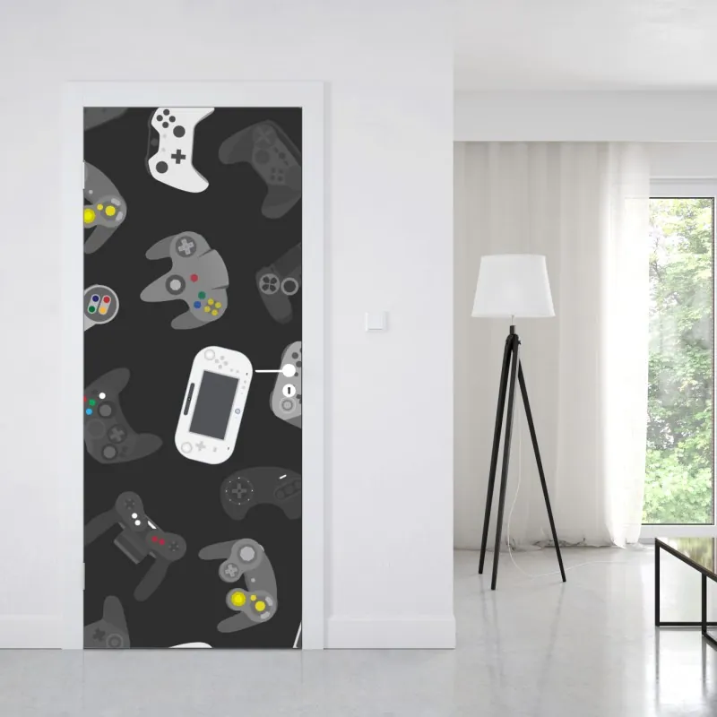 Naklejka na drzwi wzór retro kontrolerów do gier – Wallissimo® Naklejka na drzwi wzór retro kontrolerów do gier – Wallissimo®