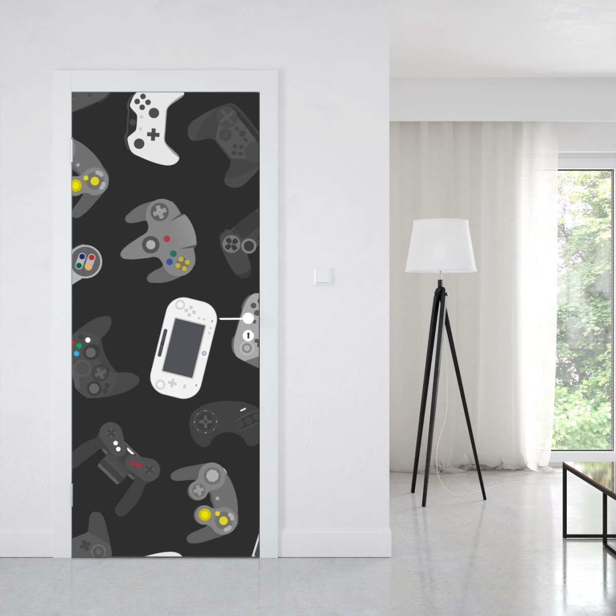 Naklejka na drzwi wzór retro kontrolerów do gier – Wallissimo® Naklejka na drzwi wzór retro kontrolerów do gier – Wallissimo®