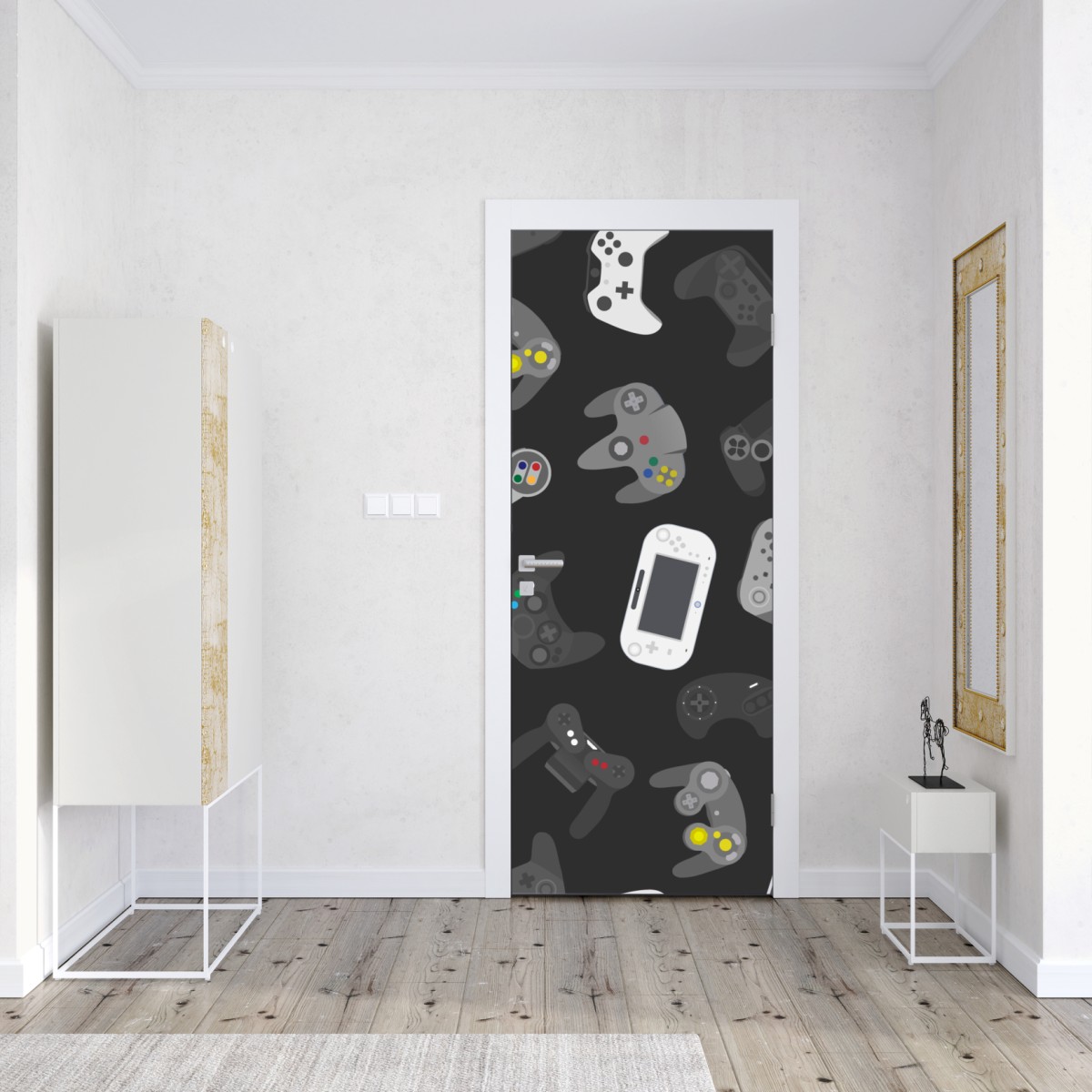 Naklejka na drzwi wzór retro kontrolerów do gier – Wallissimo® Naklejka na drzwi wzór retro kontrolerów do gier – Wallissimo®