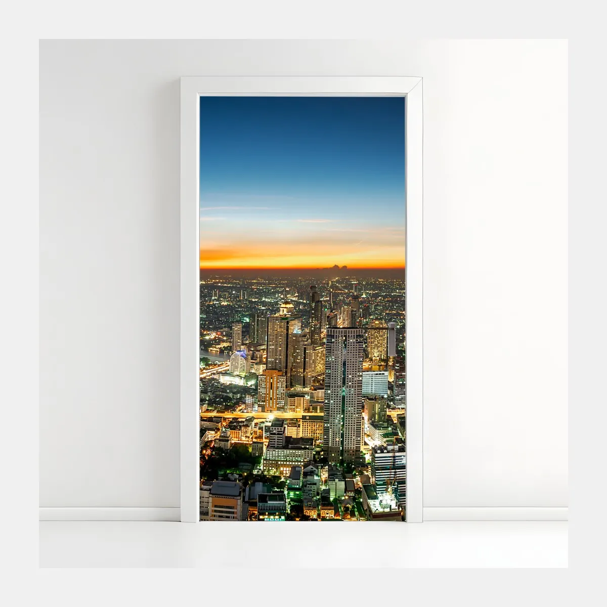 Naklejka na drzwi panorama Bangkoku o zmierzchu – Wallissimo® Naklejka na drzwi panorama Bangkoku o zmierzchu – Wallissimo®