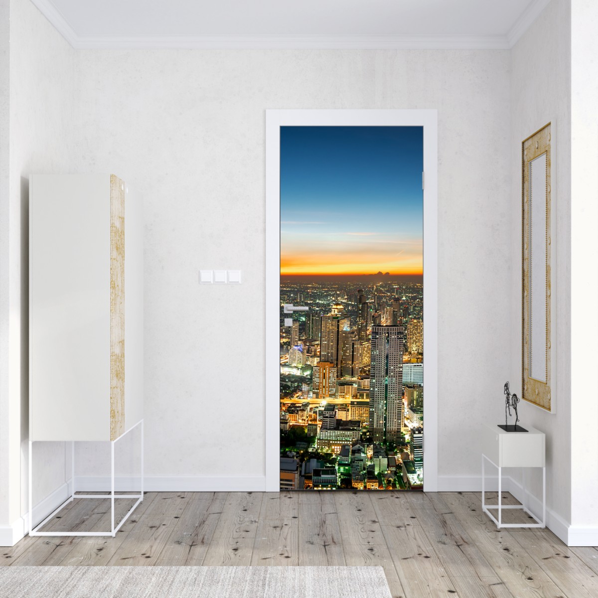 Naklejka na drzwi panorama Bangkoku o zmierzchu – Wallissimo® Naklejka na drzwi panorama Bangkoku o zmierzchu – Wallissimo®