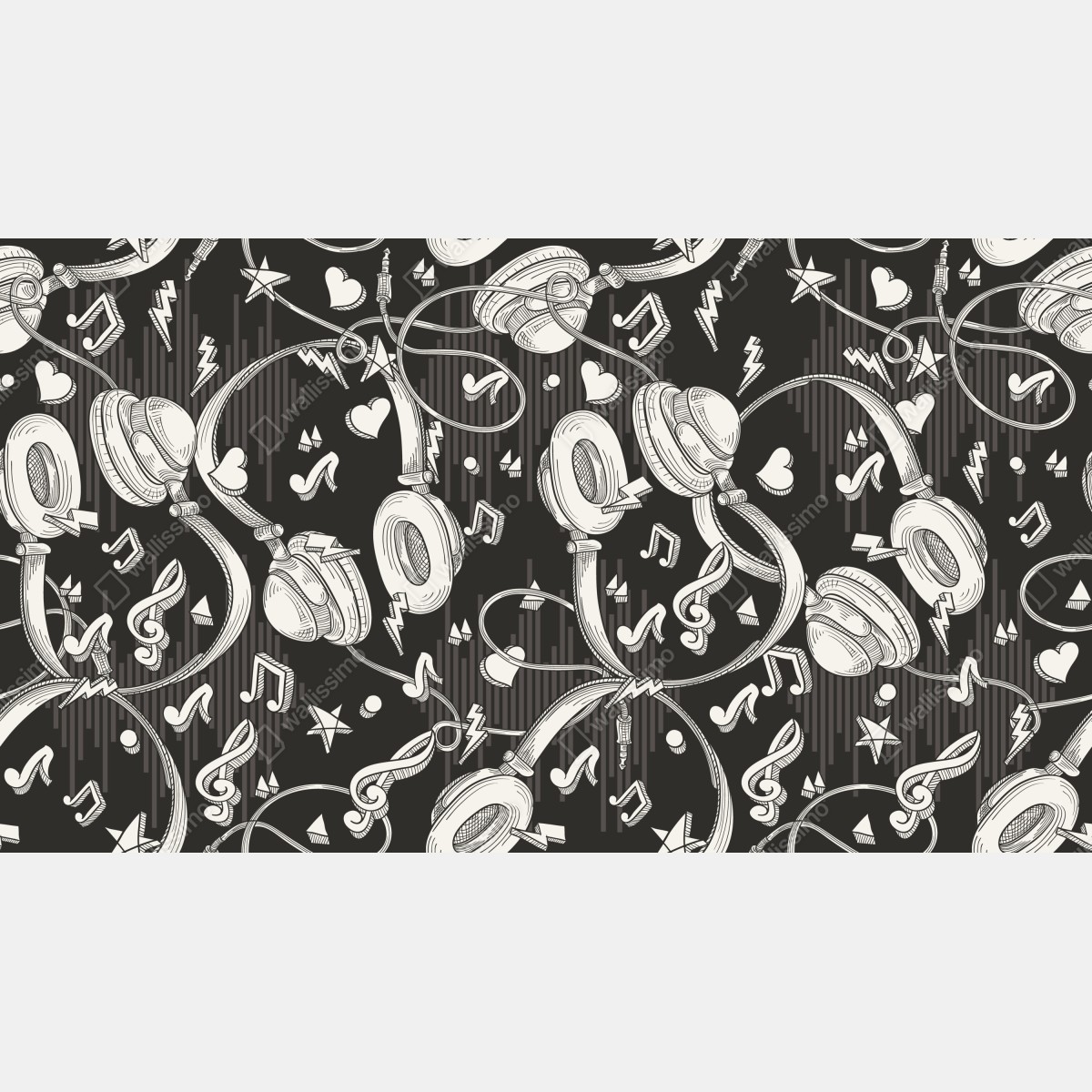Naklejka na drzwi monochromatyczny wzór słuchawek i nut – Wallissimo® Naklejka na drzwi monochromatyczny wzór słuchawek i nut – Wallissimo®