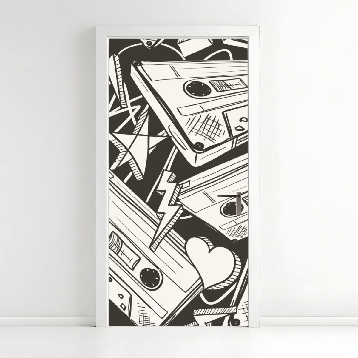 Naklejka na drzwi wzór kaset magnetofonowych w stylu retro – Wallissimo® Naklejka na drzwi wzór kaset magnetofonowych w stylu retro – Wallissimo®