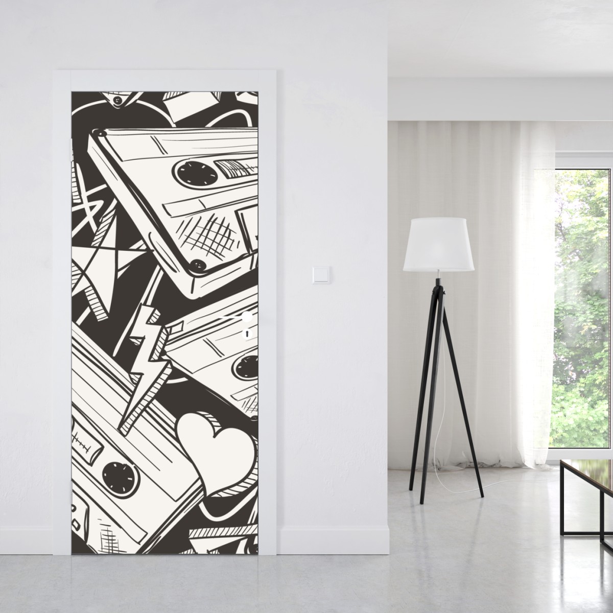 Naklejka na drzwi wzór kaset magnetofonowych w stylu retro – Wallissimo® Naklejka na drzwi wzór kaset magnetofonowych w stylu retro – Wallissimo®