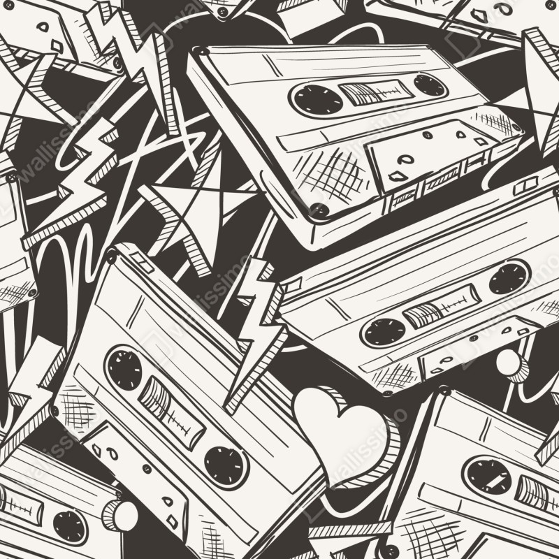 Naklejka na drzwi wzór kaset magnetofonowych w stylu retro – Wallissimo® Naklejka na drzwi wzór kaset magnetofonowych w stylu retro – Wallissimo®