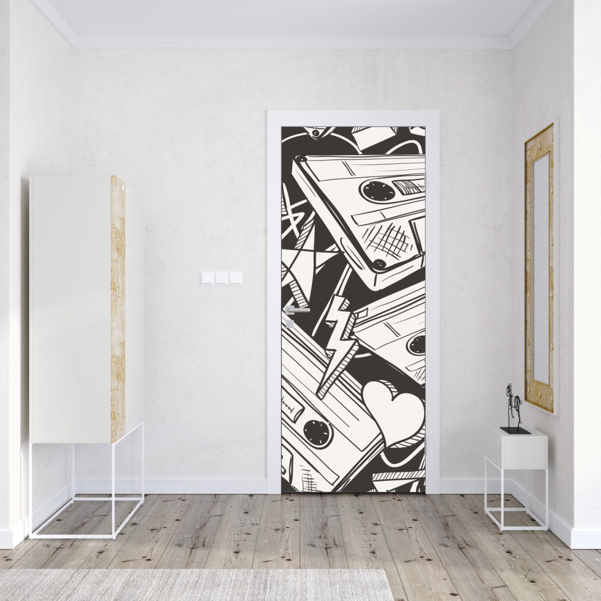 Naklejka na drzwi wzór kaset magnetofonowych w stylu retro – Wallissimo® Naklejka na drzwi wzór kaset magnetofonowych w stylu retro – Wallissimo®