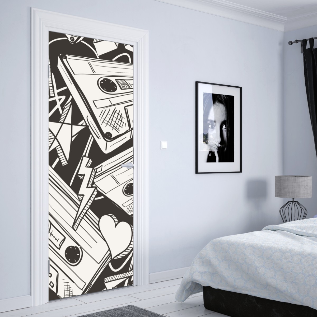 Naklejka na drzwi wzór kaset magnetofonowych w stylu retro – Wallissimo® Naklejka na drzwi wzór kaset magnetofonowych w stylu retro – Wallissimo®