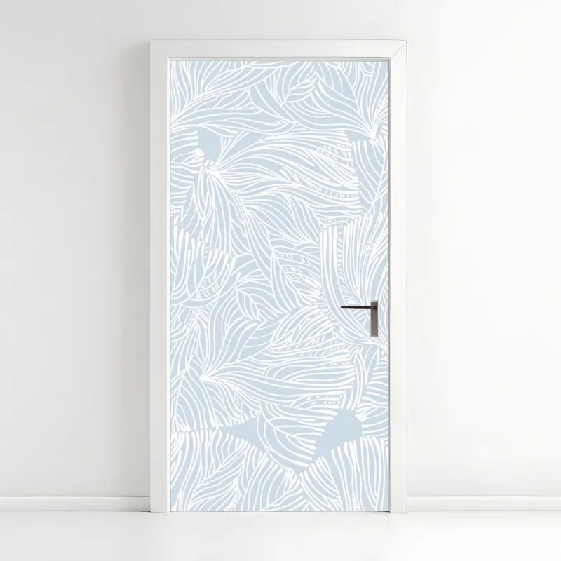 Naklejka na drzwi delikatny niebieski wzór botaniczny