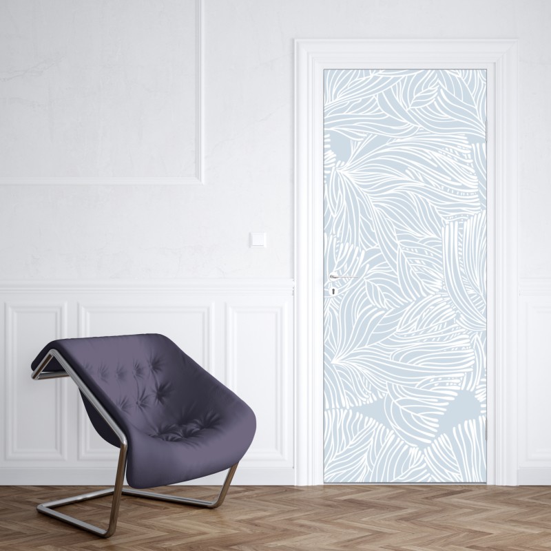 Naklejka na drzwi delikatny niebieski wzór botaniczny – Wallissimo® Naklejka na drzwi delikatny niebieski wzór botaniczny – Wallissimo®