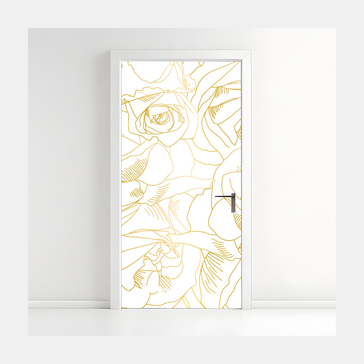 Door sticker delicate gold rose line art pattern