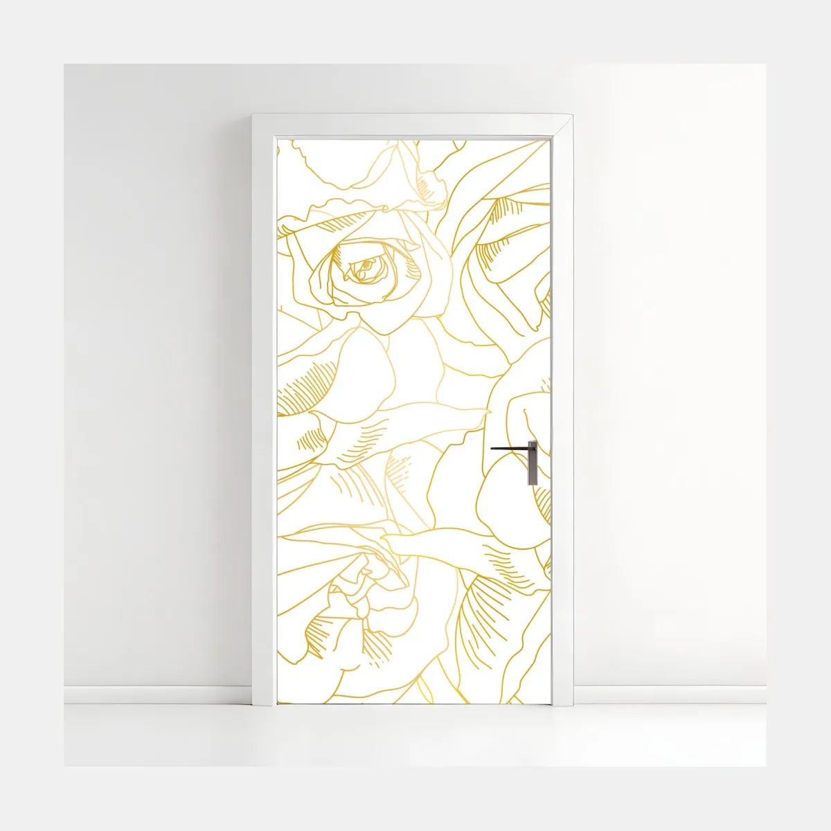 Naklejka na drzwi delikatne złote róże — elegancki wzór kwiatowy – Wallissimo® Naklejka na drzwi delikatne złote róże — elegancki wzór kwiatowy – Wallissimo®