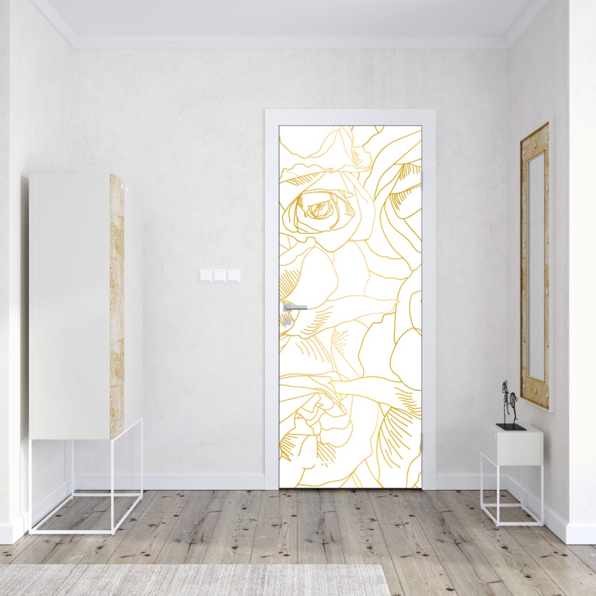 Naklejka na drzwi delikatne złote róże — elegancki wzór kwiatowy – Wallissimo® Naklejka na drzwi delikatne złote róże — elegancki wzór kwiatowy – Wallissimo®
