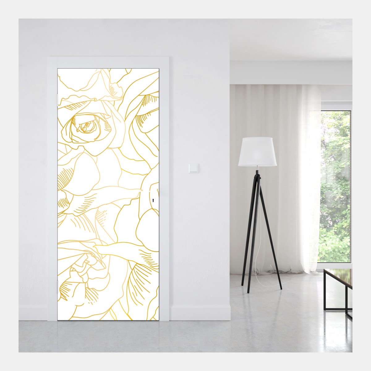 Naklejka na drzwi delikatne złote róże — elegancki wzór kwiatowy – Wallissimo® Naklejka na drzwi delikatne złote róże — elegancki wzór kwiatowy – Wallissimo®