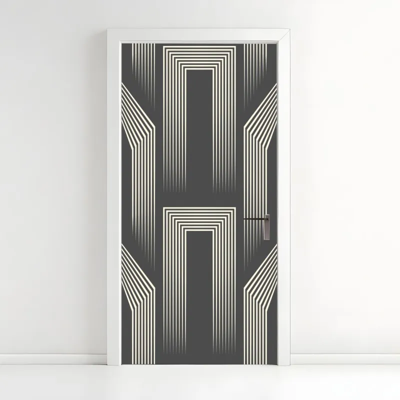 Naklejka na drzwi geometryczny wzór art deco w odcieniach szarości i beżu
