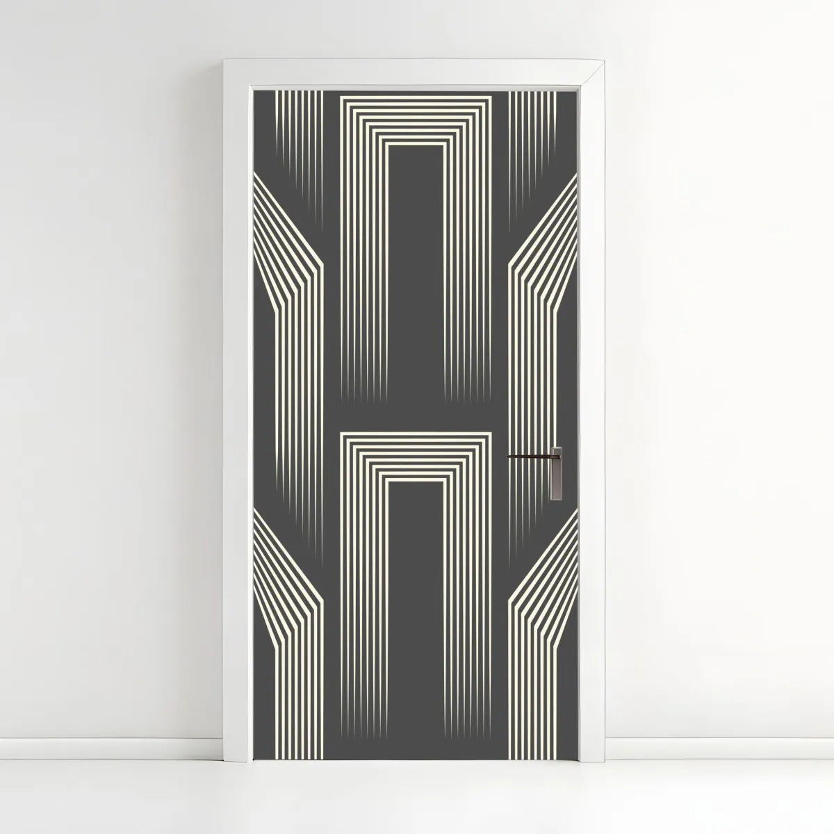 Naklejka na drzwi geometryczny wzór art deco w odcieniach szarości i beżu – Wallissimo® Naklejka na drzwi geometryczny wzór art deco w odcieniach szarości i beżu – Wallissimo®