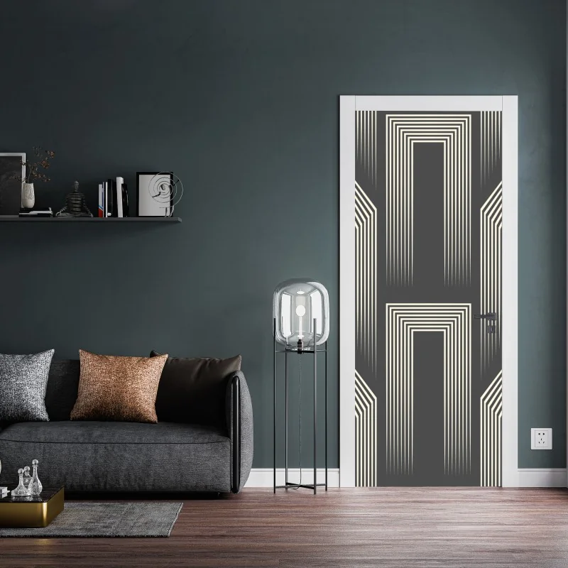 Naklejka na drzwi geometryczny wzór art deco w odcieniach szarości i beżu – Wallissimo® Naklejka na drzwi geometryczny wzór art deco w odcieniach szarości i beżu – Wallissimo®