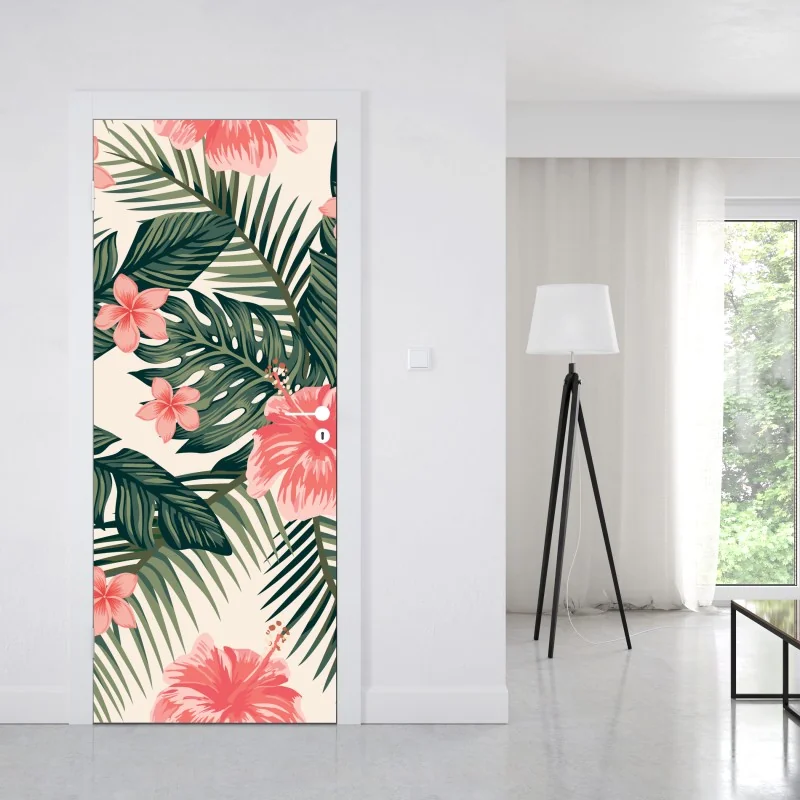 Naklejka na drzwi niebieskie peonie w stylu botanicznym – Wallissimo®