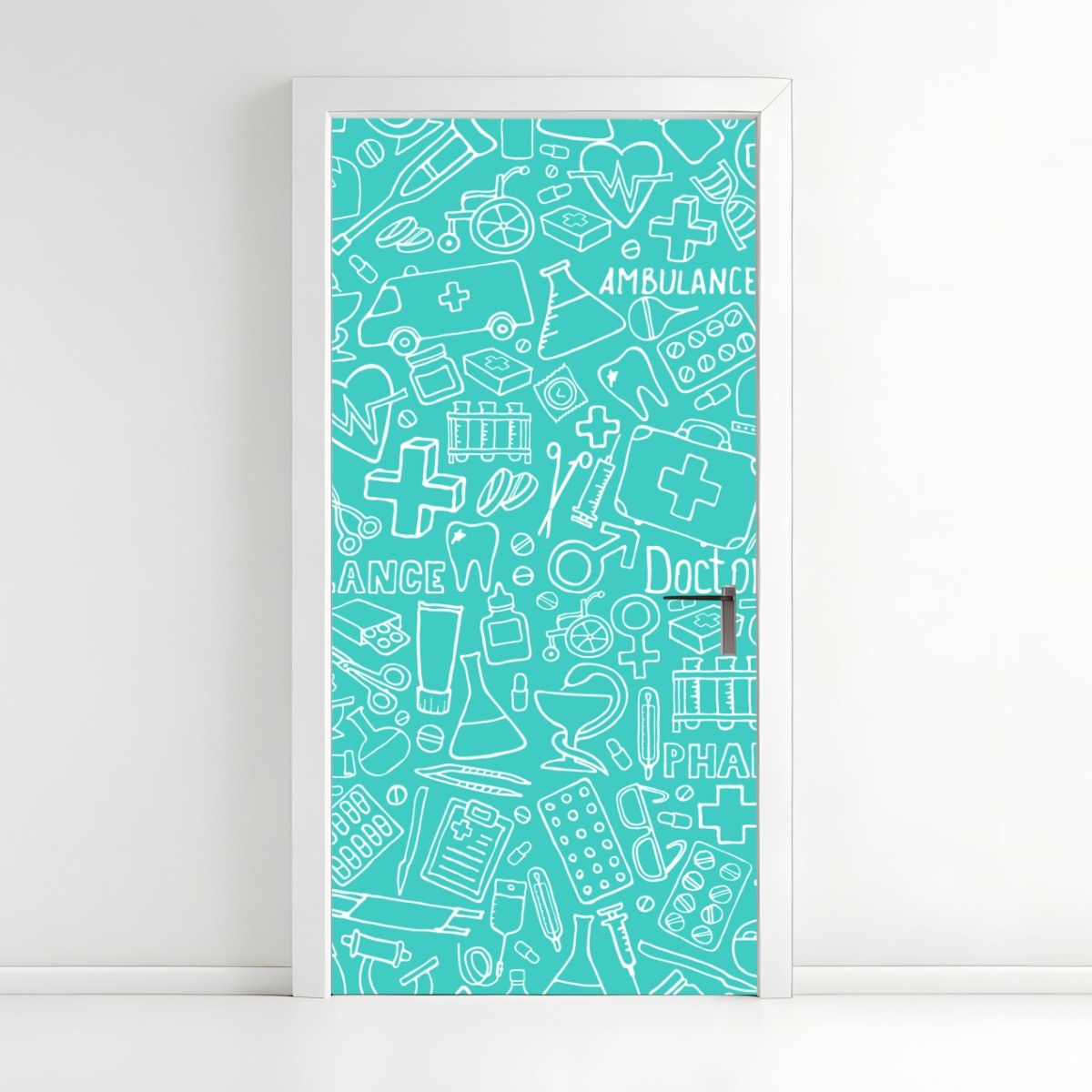 Door sticker turquoise medical icons seamless pattern