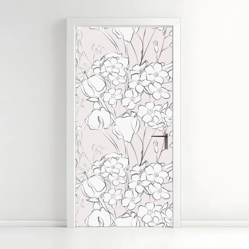 Naklejka na drzwi falisty wzór architektoniczny w odcieniach szarości – Wallissimo®