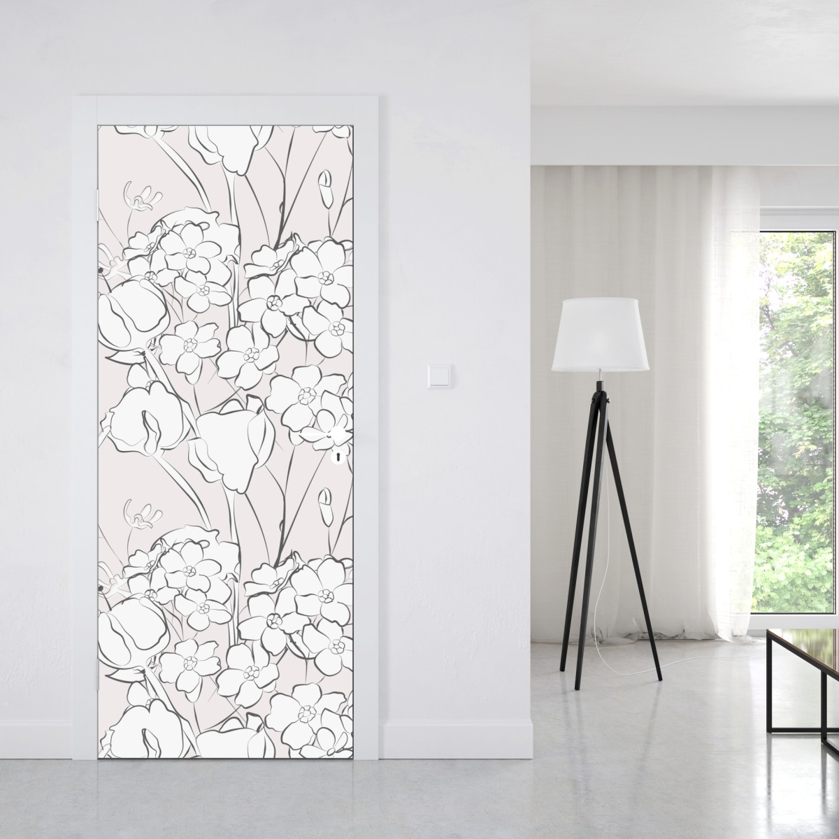 Naklejka na drzwi delikatny pastelowy motyw kwiatowy – Wallissimo® Naklejka na drzwi delikatny pastelowy motyw kwiatowy – Wallissimo®