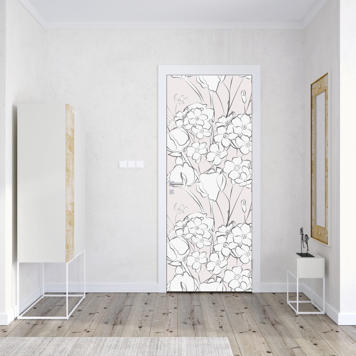 Naklejka na drzwi delikatny pastelowy motyw kwiatowy – Wallissimo® Naklejka na drzwi delikatny pastelowy motyw kwiatowy – Wallissimo®