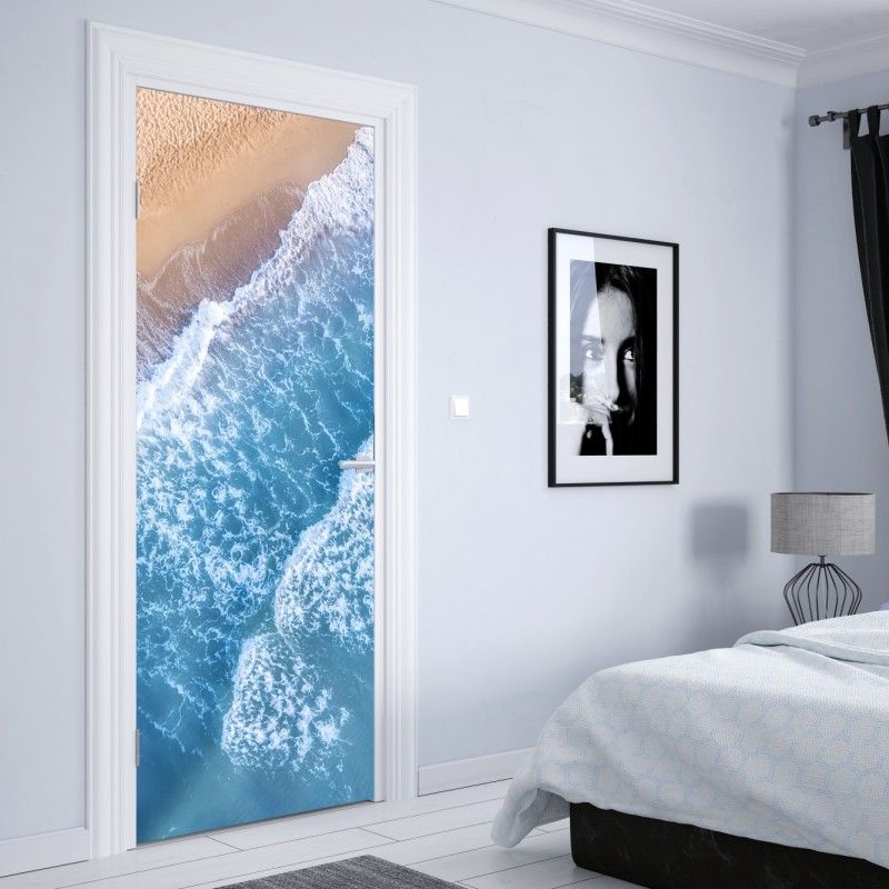 Naklejka na drzwi abstrakcyjna klasyczna maska w turkusie i różu – Wallissimo®