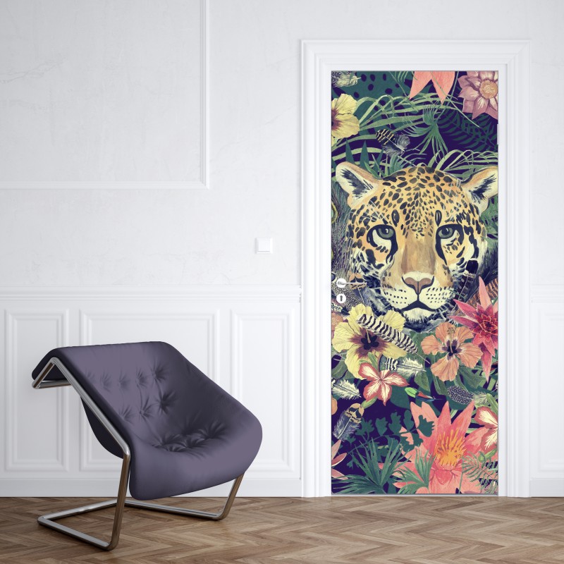 Naklejka na drzwi zabawny tropikalny wzór geometryczny – Wallissimo®