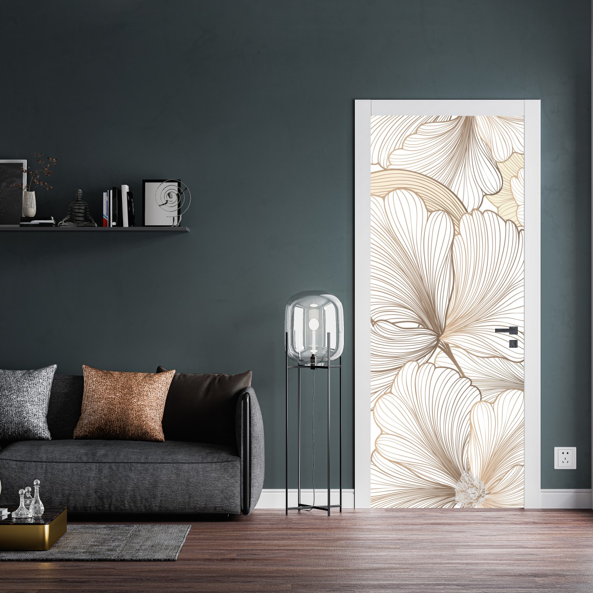 Naklejka na drzwi delikatna beżowa ilustracja kwiatowa – Wallissimo® Naklejka na drzwi delikatna beżowa ilustracja kwiatowa – Wallissimo®