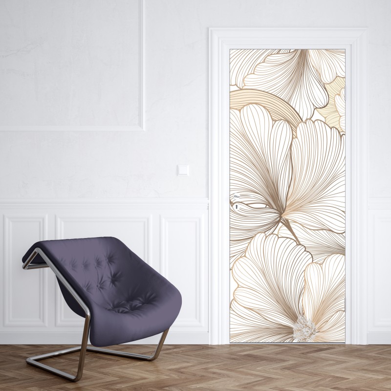 Naklejka na drzwi delikatna beżowa ilustracja kwiatowa – Wallissimo® Naklejka na drzwi delikatna beżowa ilustracja kwiatowa – Wallissimo®