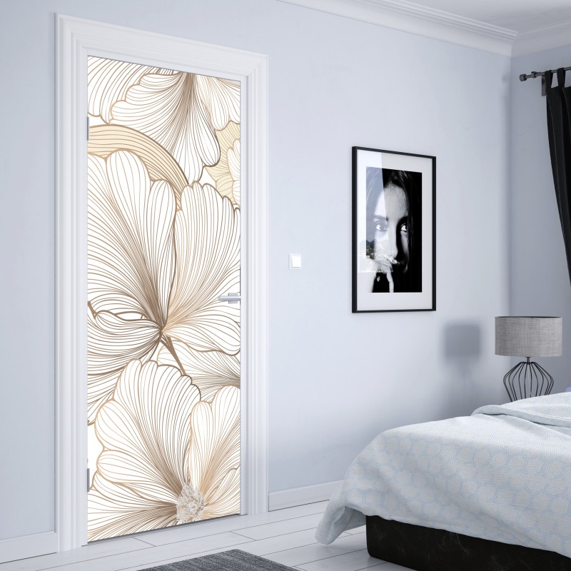 Naklejka na drzwi delikatna beżowa ilustracja kwiatowa – Wallissimo® Naklejka na drzwi delikatna beżowa ilustracja kwiatowa – Wallissimo®