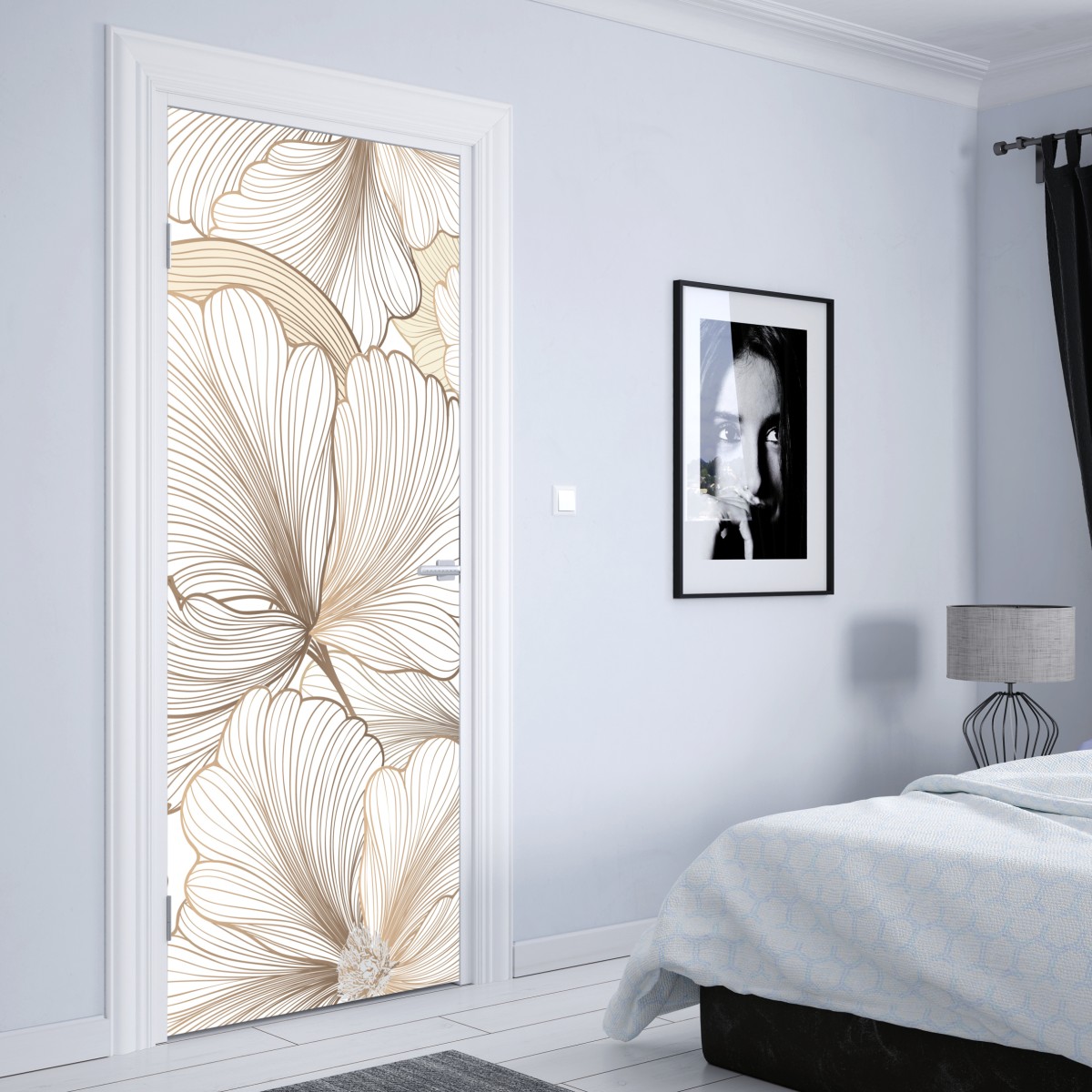 Naklejka na drzwi delikatna beżowa ilustracja kwiatowa – Wallissimo® Naklejka na drzwi delikatna beżowa ilustracja kwiatowa – Wallissimo®