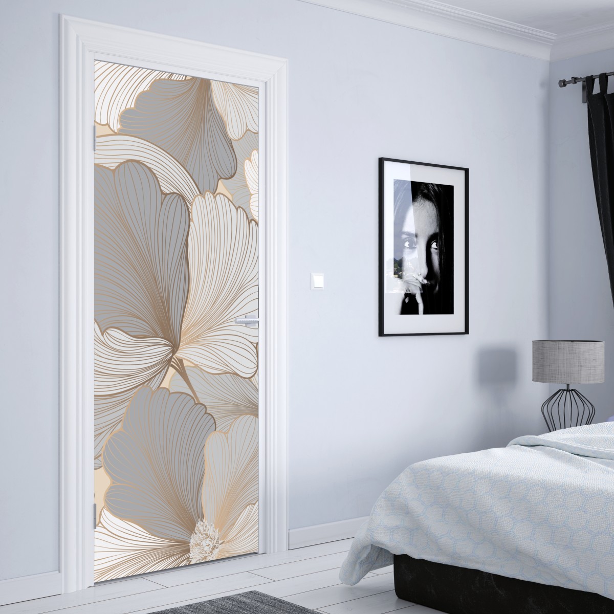 Naklejka na drzwi delikatny pastelowy wzór kwiatowy – Wallissimo® Naklejka na drzwi delikatny pastelowy wzór kwiatowy – Wallissimo®