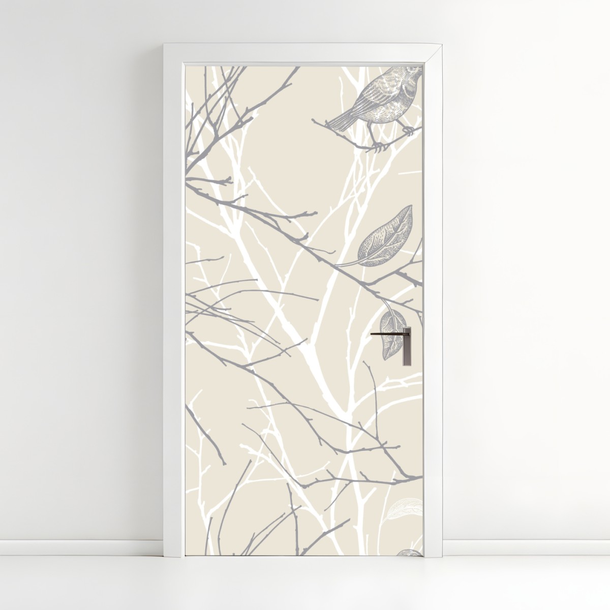 Door sticker soft beige bird and branch pattern