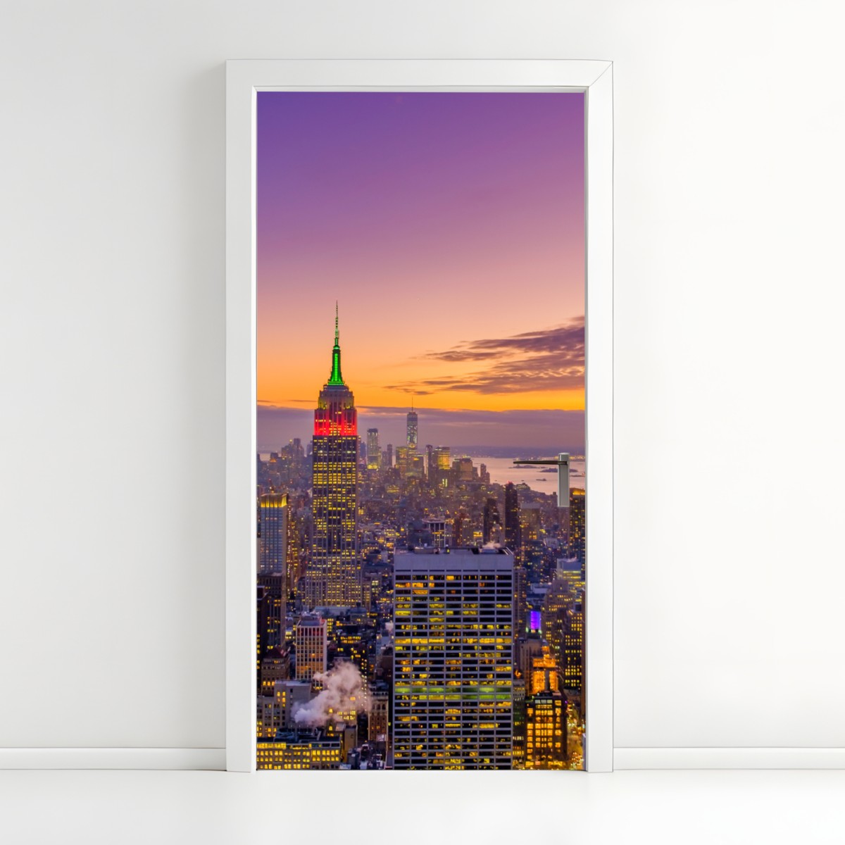 Door sticker vibrant New York skyline at sunset