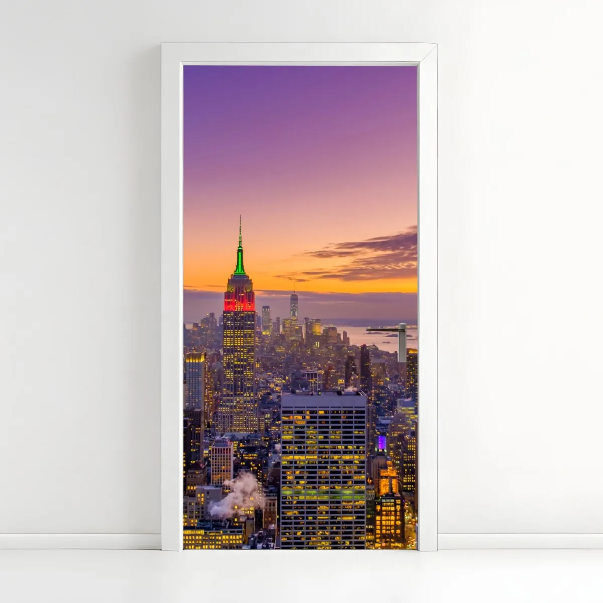 Naklejka na drzwi żywa panorama Nowego Jorku o zmierzchu – Wallissimo® Naklejka na drzwi żywa panorama Nowego Jorku o zmierzchu – Wallissimo®
