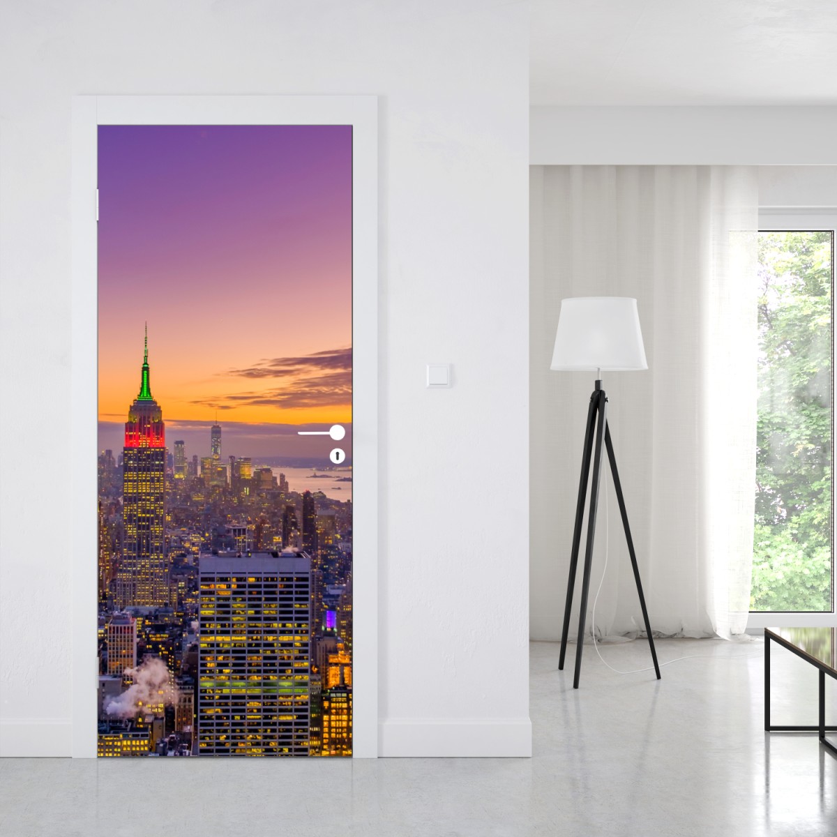 Naklejka na drzwi żywa panorama Nowego Jorku o zmierzchu – Wallissimo® Naklejka na drzwi żywa panorama Nowego Jorku o zmierzchu – Wallissimo®