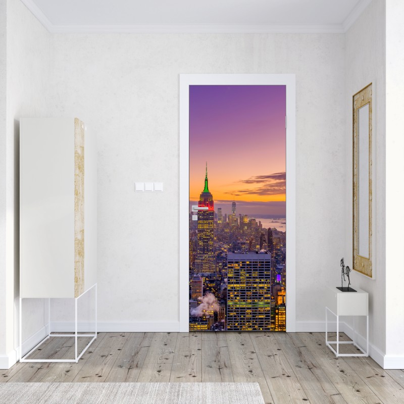 Naklejka na drzwi żywa panorama Nowego Jorku o zmierzchu – Wallissimo® Naklejka na drzwi żywa panorama Nowego Jorku o zmierzchu – Wallissimo®