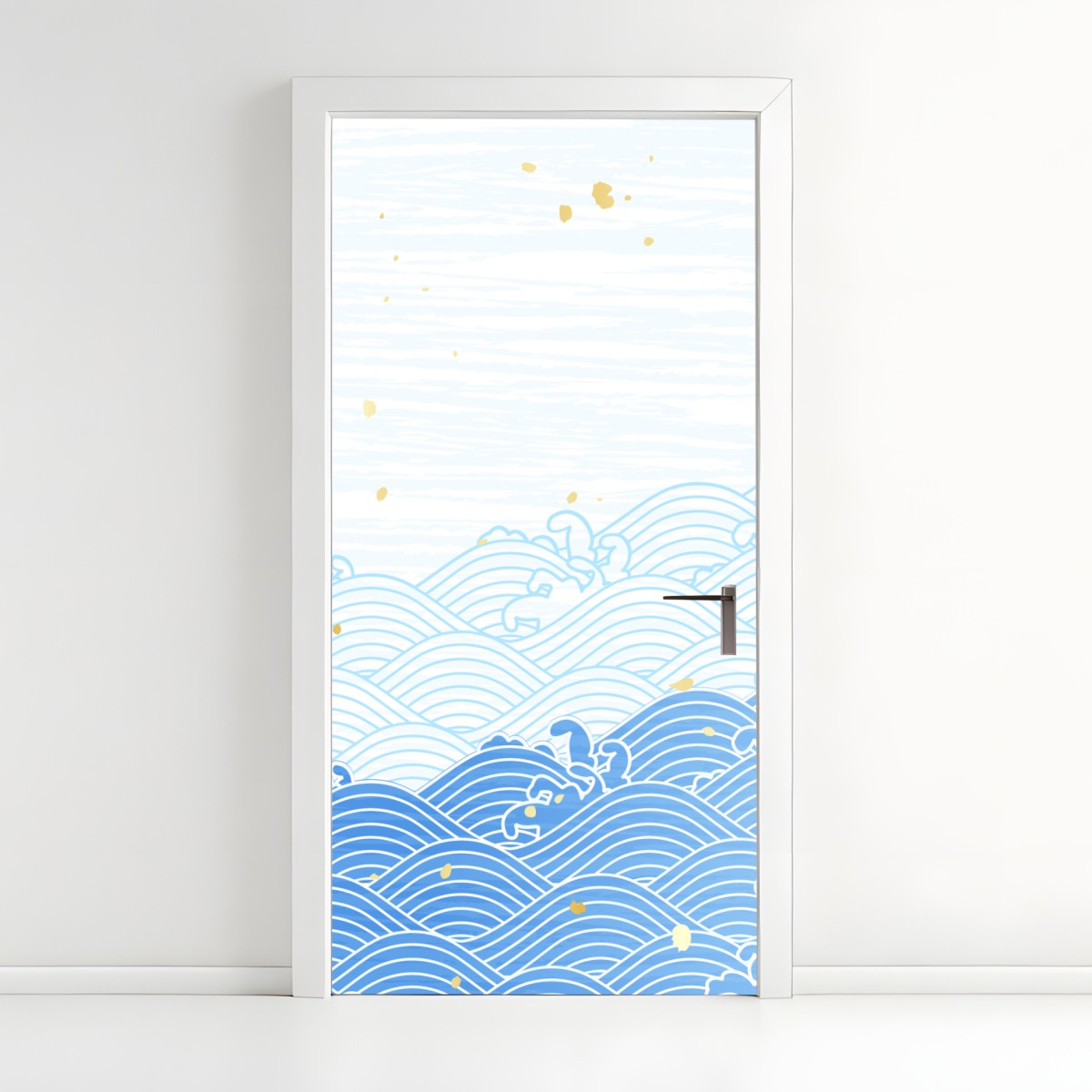 Door sticker calm blue waves with gold accents