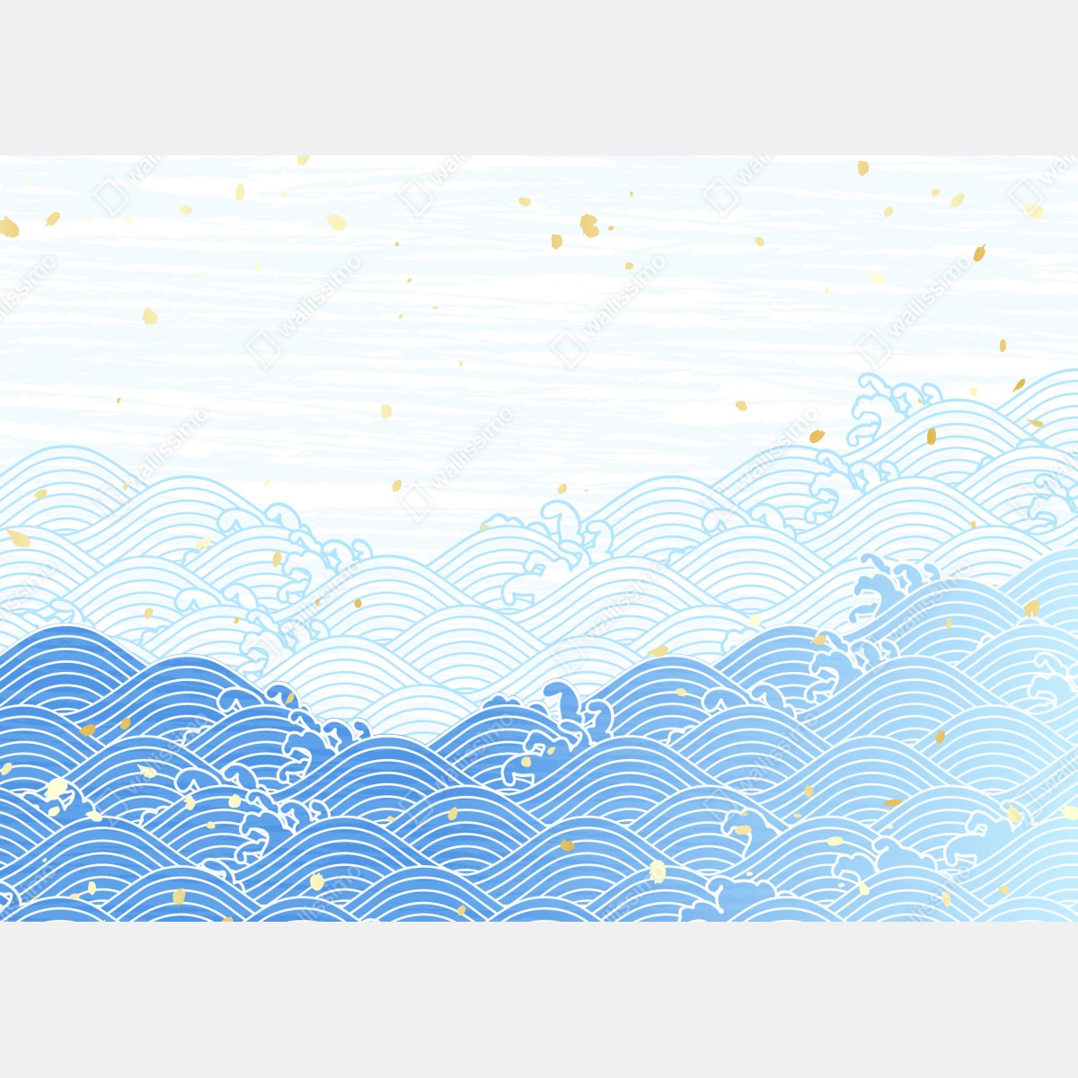 Naklejka na drzwi spokojne niebieskie fale ze złotymi akcentami – Wallissimo® Naklejka na drzwi spokojne niebieskie fale ze złotymi akcentami – Wallissimo®