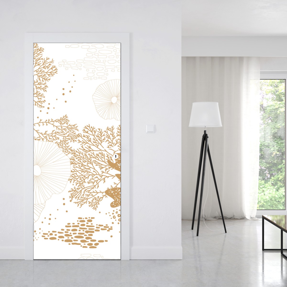 Naklejka na drzwi delikatny złoty wzór koralowy – Wallissimo® Naklejka na drzwi delikatny złoty wzór koralowy – Wallissimo®