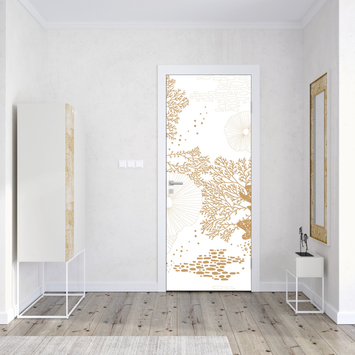 Naklejka na drzwi delikatny złoty wzór koralowy – Wallissimo® Naklejka na drzwi delikatny złoty wzór koralowy – Wallissimo®