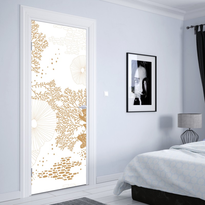 Naklejka na drzwi delikatny złoty wzór koralowy – Wallissimo® Naklejka na drzwi delikatny złoty wzór koralowy – Wallissimo®