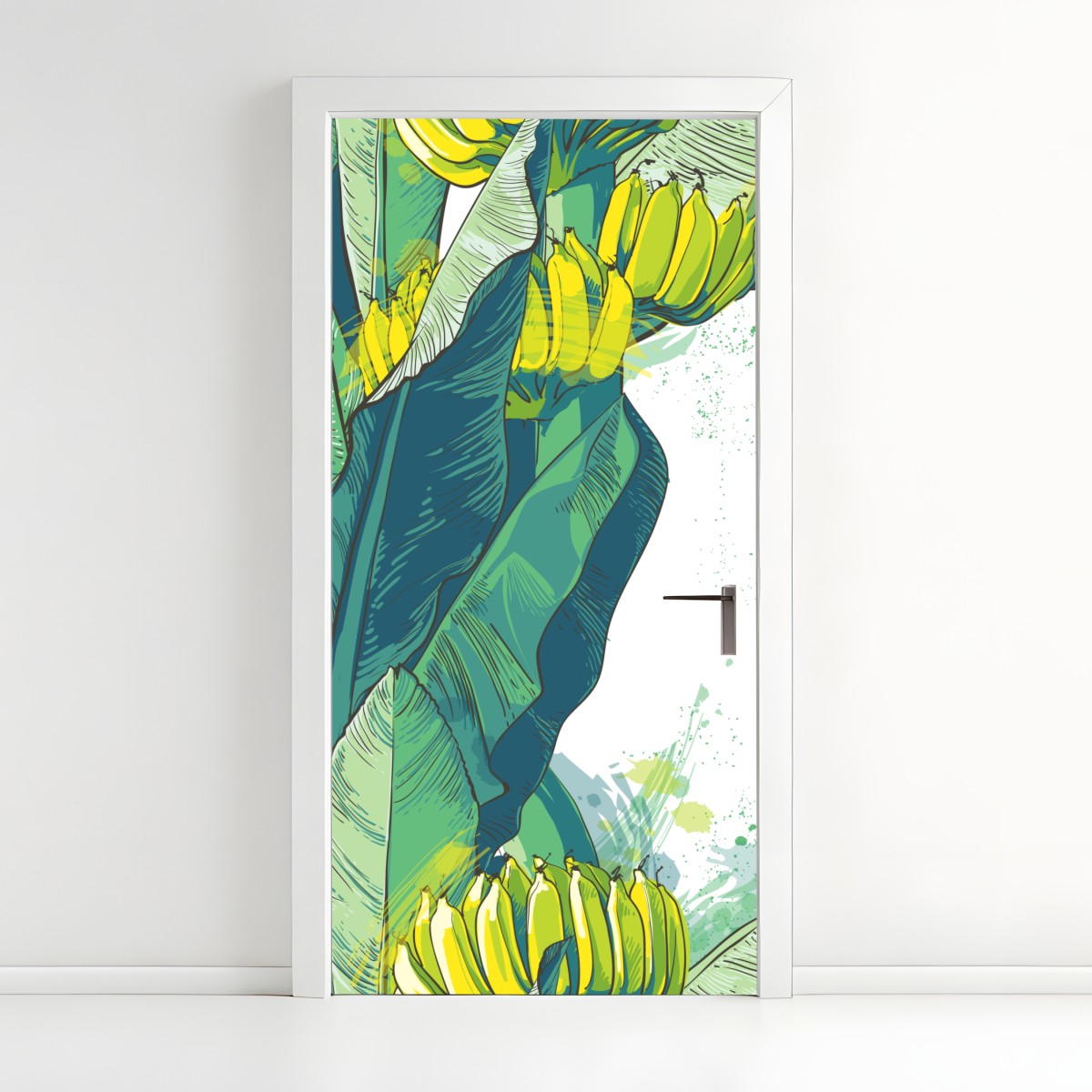 Door sticker tropical banana leaf illustration
