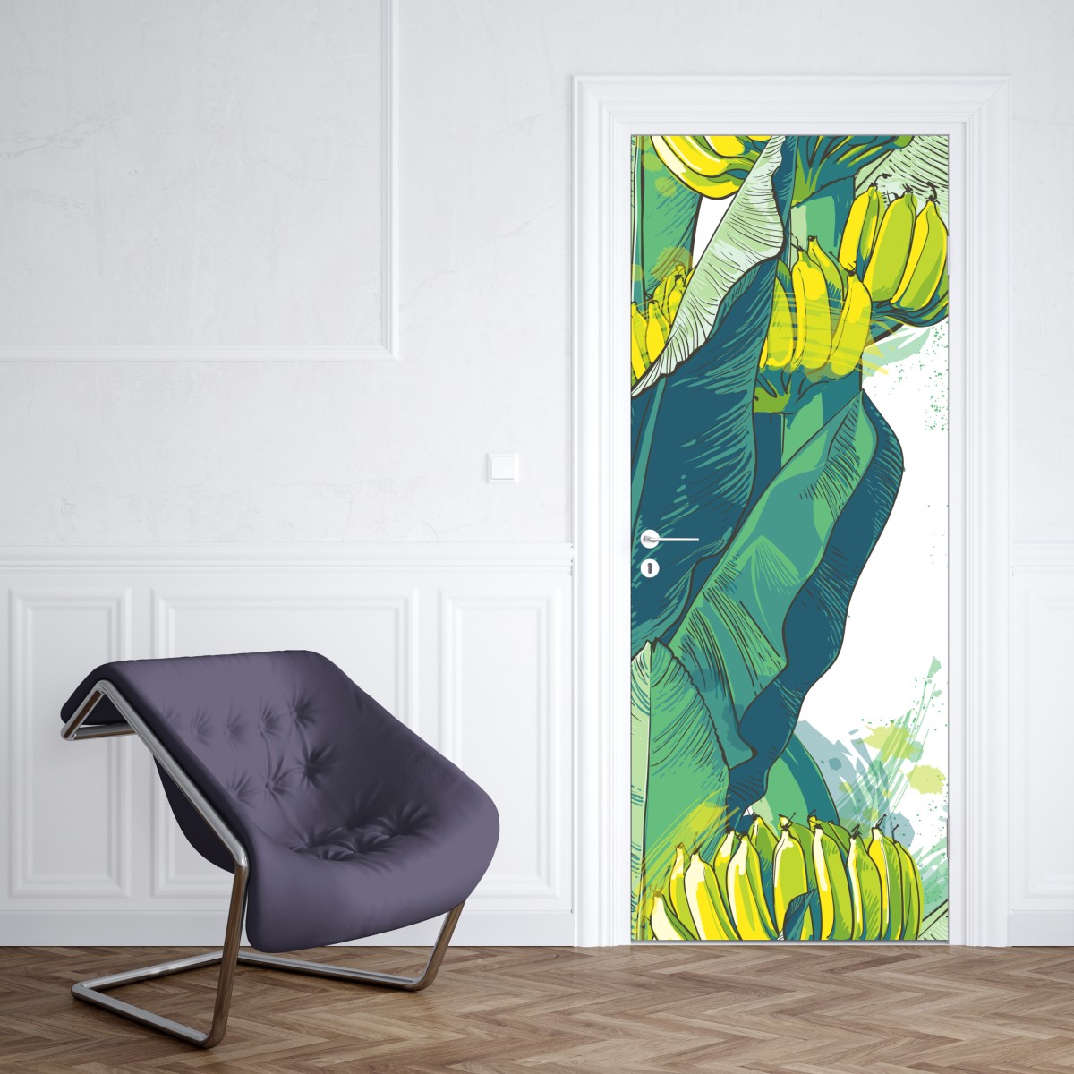 Naklejka na drzwi tropikalna ilustracja liści bananowca – Wallissimo® Naklejka na drzwi tropikalna ilustracja liści bananowca – Wallissimo®