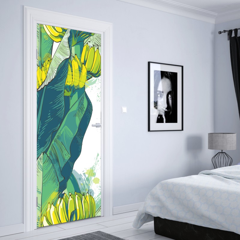 Naklejka na drzwi tropikalna ilustracja liści bananowca – Wallissimo® Naklejka na drzwi tropikalna ilustracja liści bananowca – Wallissimo®