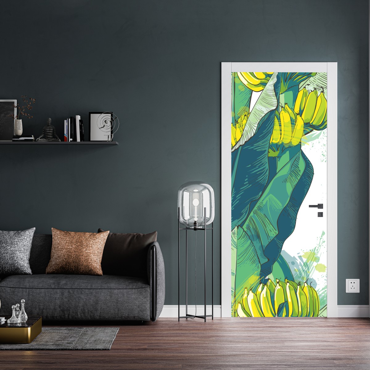 Naklejka na drzwi tropikalna ilustracja liści bananowca – Wallissimo® Naklejka na drzwi tropikalna ilustracja liści bananowca – Wallissimo®