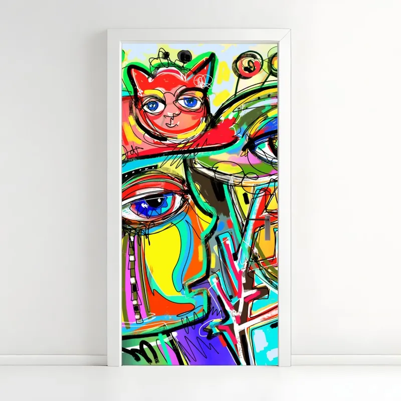 Naklejka na drzwi falisty wzór architektoniczny w odcieniach szarości – Wallissimo®