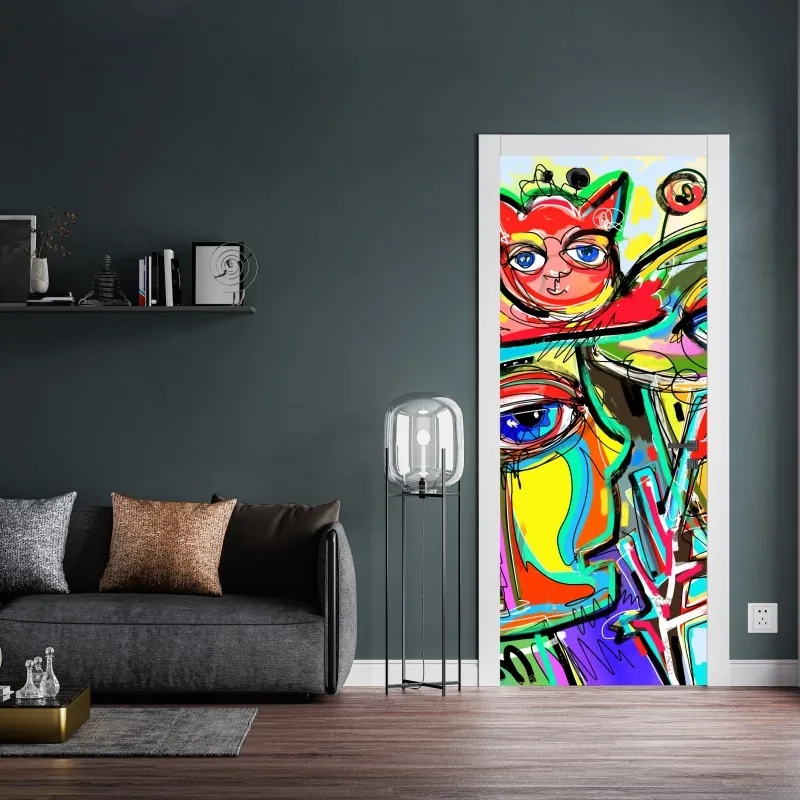 Naklejka na drzwi falisty wzór architektoniczny w odcieniach szarości – Wallissimo®