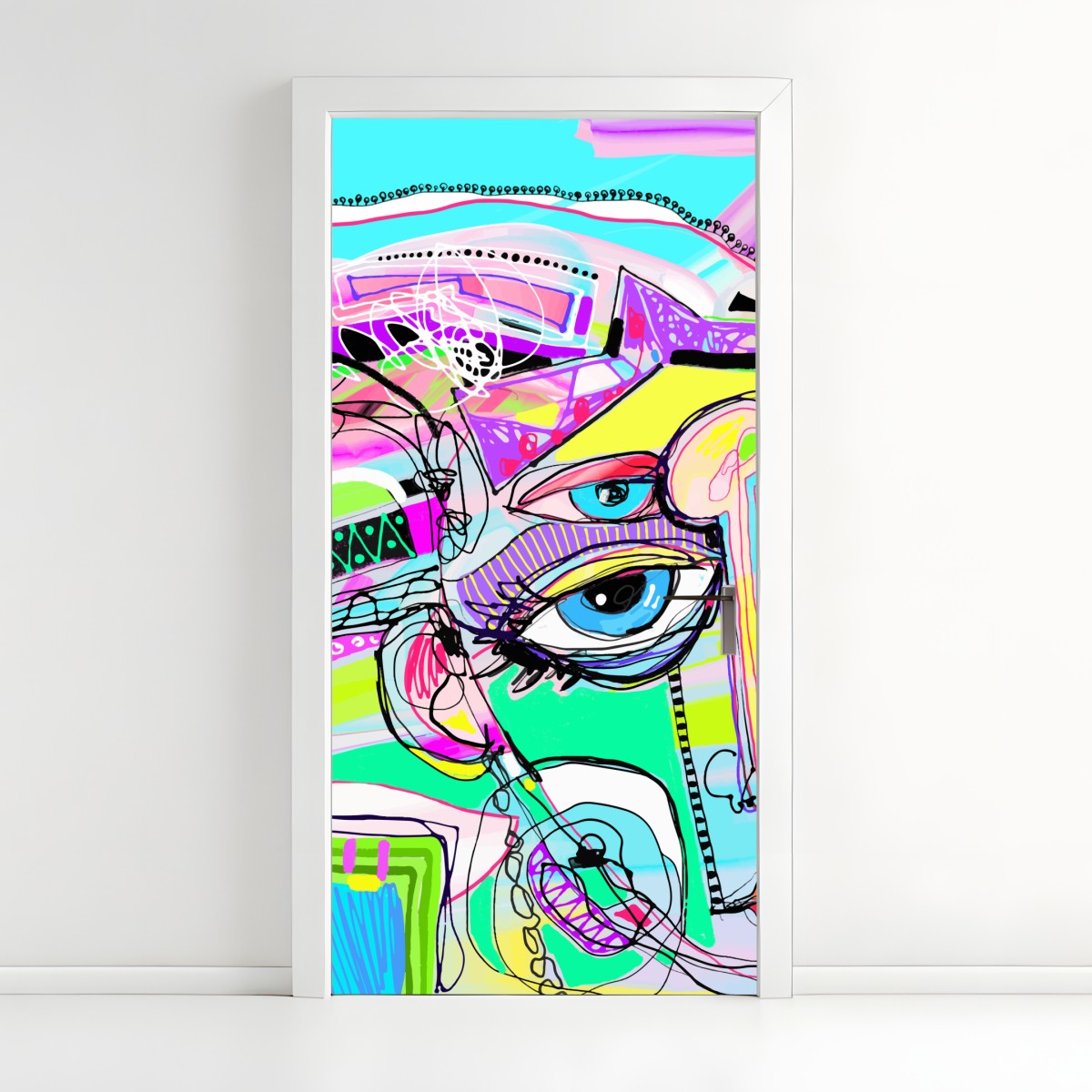 Door sticker vibrant abstract face portrait